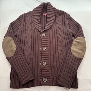 Merc London Clandon Cardigan Jacket Mens Large Purple Elbow Patch Knit Sweater